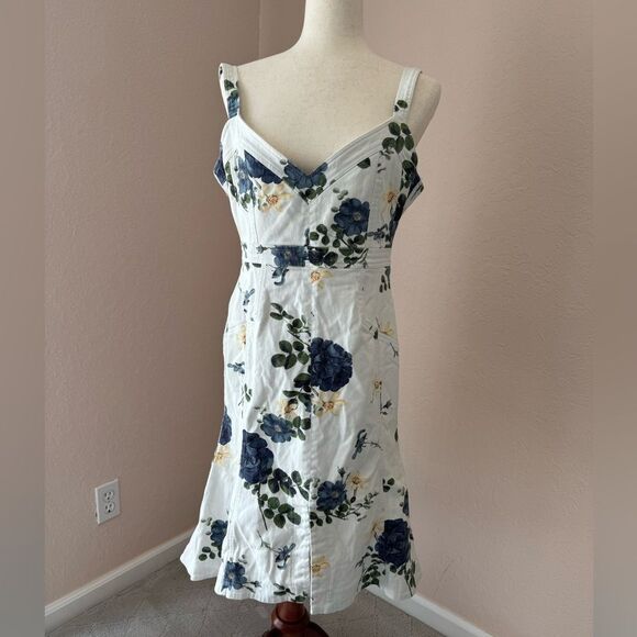 Nicholas white denim rose flare dress. Midi style with front slit sz 10 - Picture 12 of 16